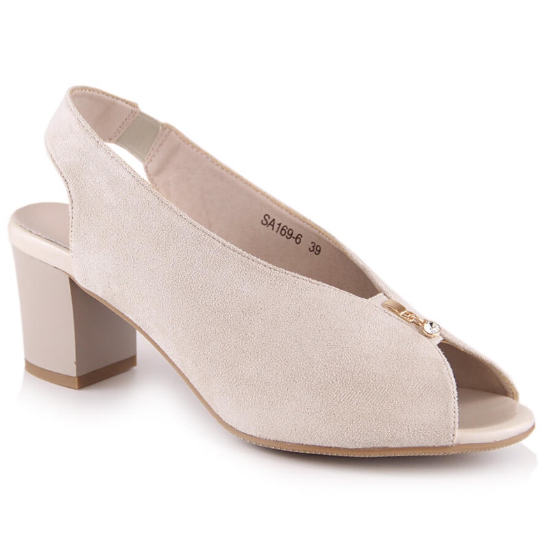 M. DASZYŃSKI Sandalias de ante para mujer con poste beige sin cordones M.Daszyński SA169-6