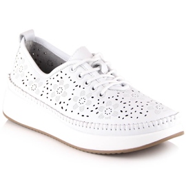 Zapatos deportivos de cuero de mujer en la plataforma calada blanca Filippo DP4606 blanco