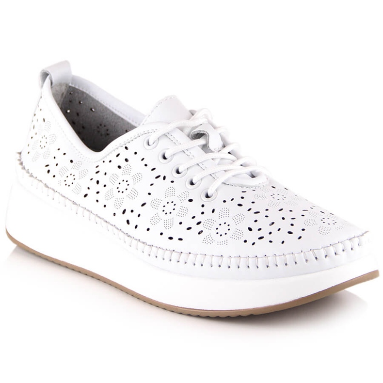 Zapatos deportivos de cuero de mujer en la plataforma calada blanca Filippo DP4606 blanco