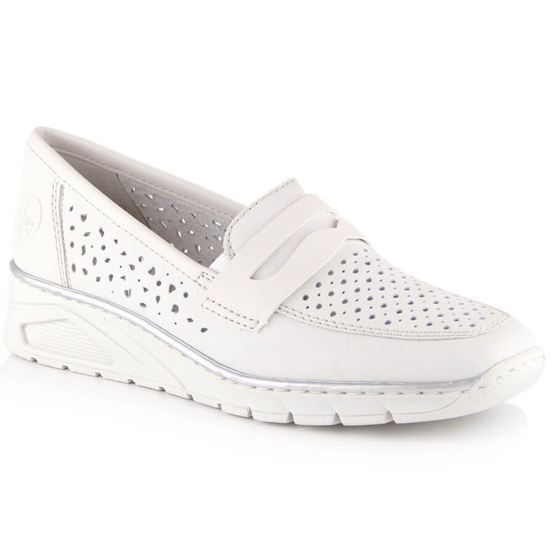 Zapatos cuña mujer piel calada Rieker N3356-80 blanco