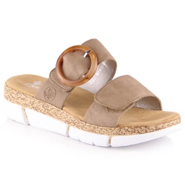 Cómodas pantuflas de mujer con velcro beige Rieker V2392-62 Cómodas pantuflas de mujer con velcro beige Rieker V2392-62