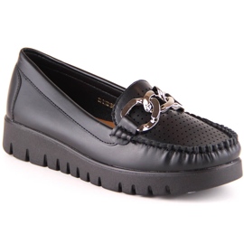 Mocasines de mujer negros en la plataforma con una cadena Potocki YQ21021