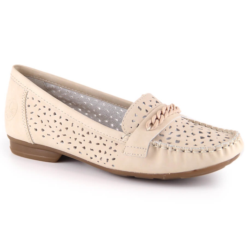 Cómodos mocasines mujer calados Rieker 40068-60 beige