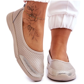 Ballerinas de beige de cuero de cuero para mujeres