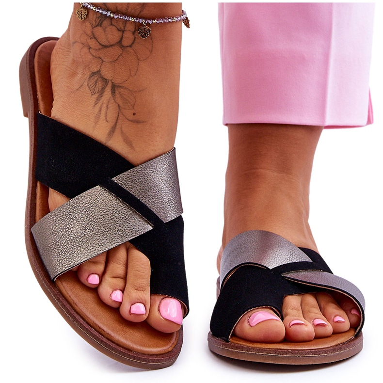 Pantuflas Clásicas Mujer Piel Negro Platino Nancy