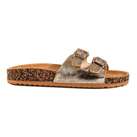 Chanclas de mujer Shelovet doradas con hebilla dorado Chanclas de mujer Shelovet doradas con hebilla dorado