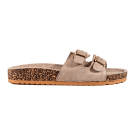 Chanclas de mujer beige oscuro con hebillas Shelovet