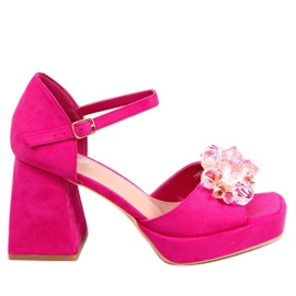 PA1 Sandalias de tacón ancho con pedrería Mirella Fucsia rosa