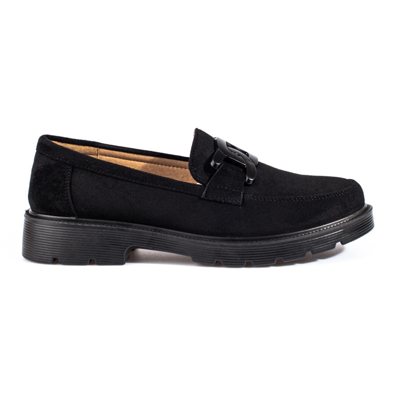 Mocasines de mujer en ante negro con cadena Shelovet