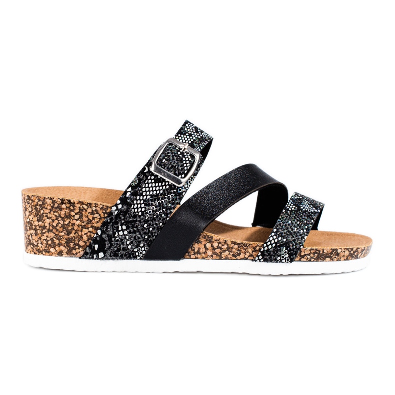 W. Potocki Pantuflas de mujer con cuña baja Potocki negras negro