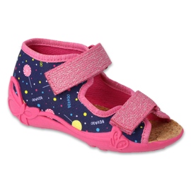 Pantuflas infantiles befado con inserción de corcho 343P002, azul marino y rosa rosado Pantuflas infantiles befado con inserción de corcho 343P002, azul marino y rosa rosado