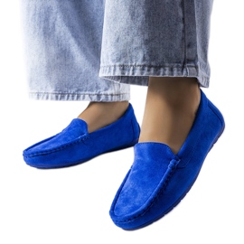 Mocasín Souplet azul con suela de piel Mocasín Souplet azul con suela de piel