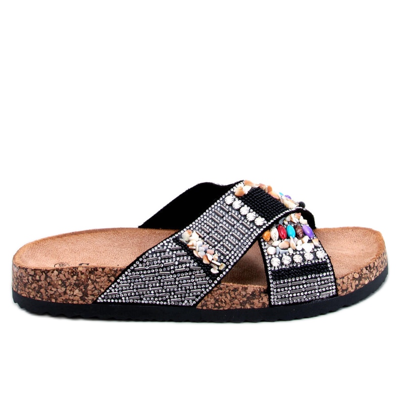 BM Rezai Chanclas de corcho con cuentas negras negro