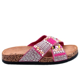 Chanclas de corcho con cuentas Rezai Fucsia rosado