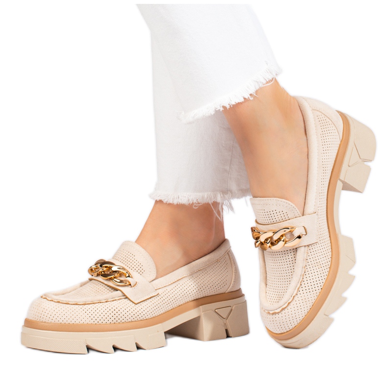 Mocasines Shelovet de ante con cadena beige claro Mocasines Shelovet de ante con cadena beige claro