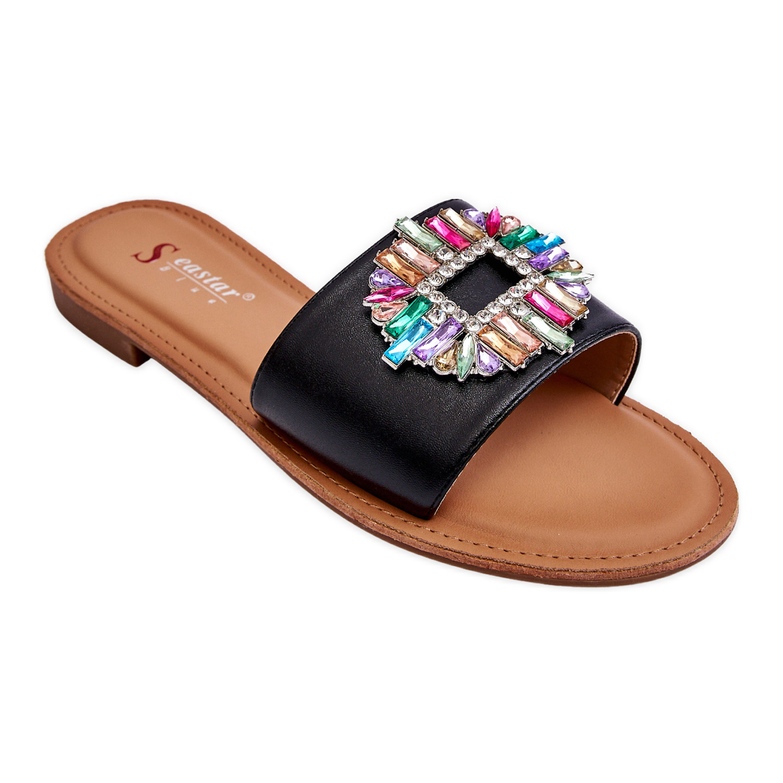 Pantuflas De Mujer De Moda Con Decoración Negro Halsey