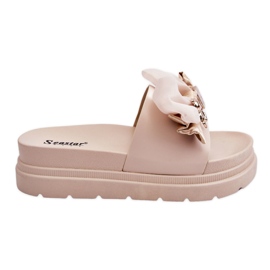PE1 Pantuflas Con Lazo Y Peluche Decorativo Beige Suzy