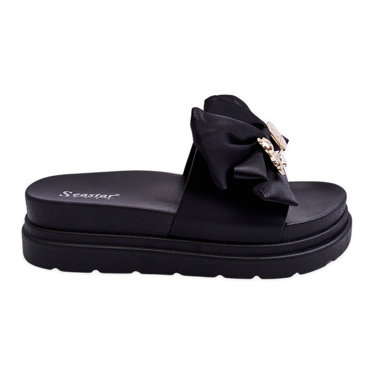 PE1 Pantuflas Con Lazo Y Osito Decorativo Negro Suzy