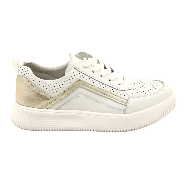 Sneakers de cuero con cordones en blanco y dorado Evento 23PB08-5389