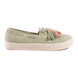 Zapatos sin cordones Shelovet de ante verde con flecos