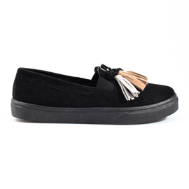 Shelovet slip-on ante negro con flecos slip-on