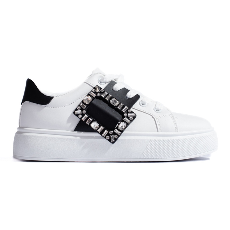 Zapatillas blancas de mujer con inserto Shelovet negro. blanco