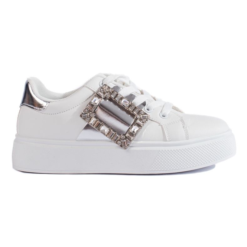 Zapatillas blancas de mujer con inserción Shelovet plateada. blanco