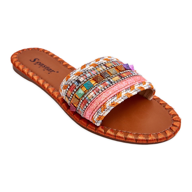 Pantuflas De Mujer Con Adornos Naranja Bellisa