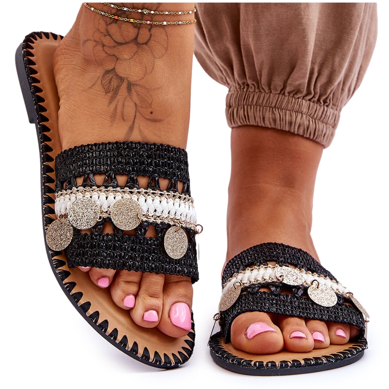 Pantuflas Adornos Trenzados Mujer Negro Millano