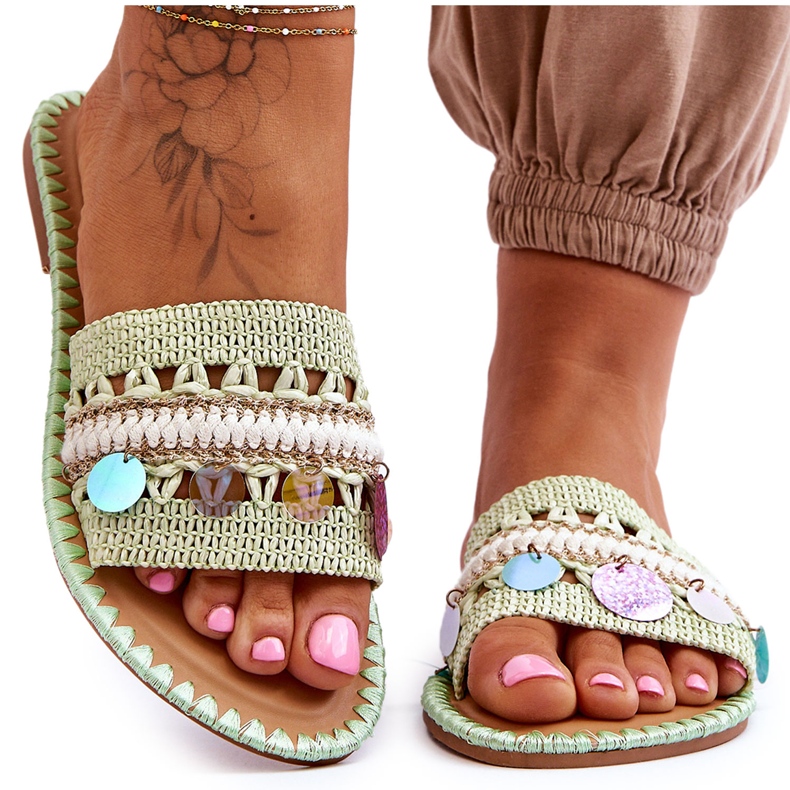 PS1 Pantuflas Adornos Trenzados Mujer Verde Millano PS1 Pantuflas Adornos Trenzados Mujer Verde Millano