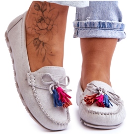 Mocasín Ante Lazo Y Flecos Gris Dorine