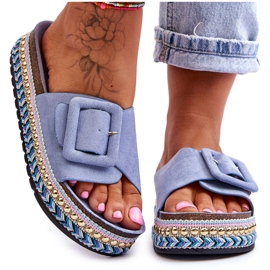 PS1 Pantuflas de mujer con plataforma adornada Joyce de color azul