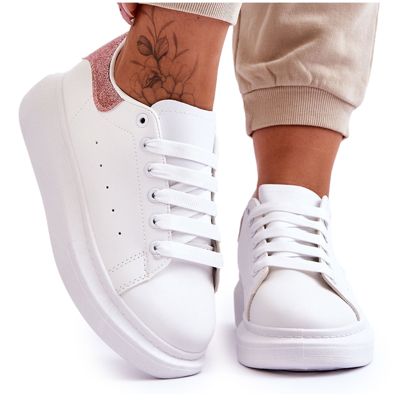 Deportivas Mujer Con Plataforma Glitter Blanco-Rosa Eliso Deportivas Mujer Con Plataforma Glitter Blanco-Rosa Eliso