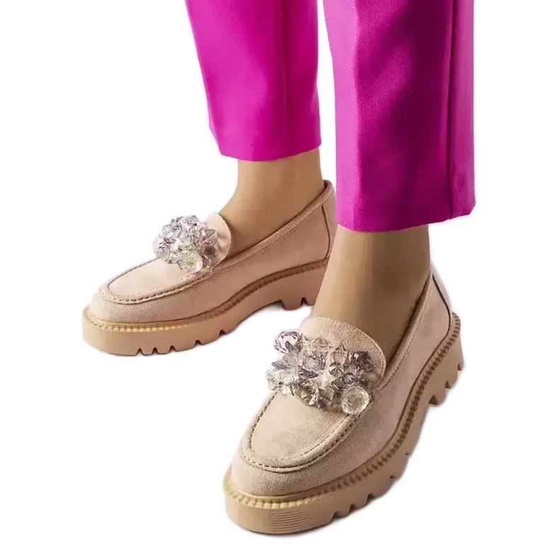 Venezia Mocasines beige decorados con cristales Vinceza