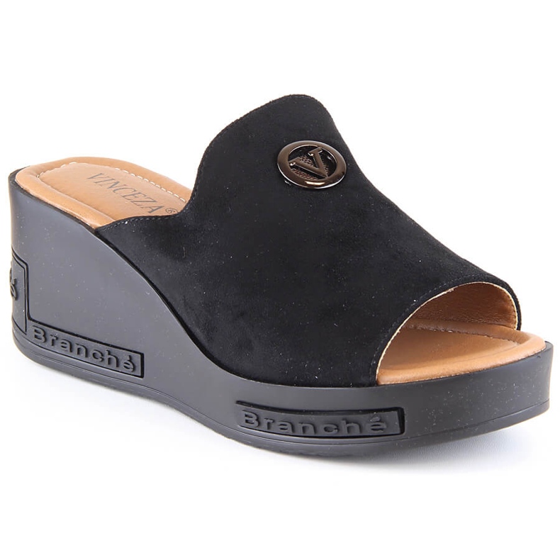 Zapatillas casa mujer cuña ante negro Vinceza 10907
