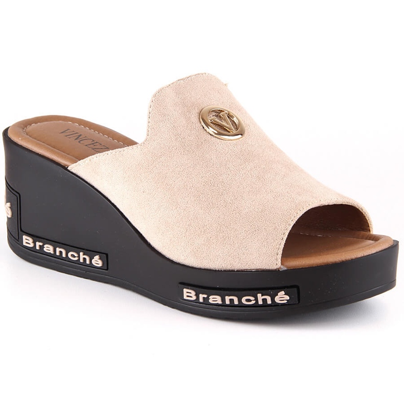 Zapatillas casa cuña mujer ante beige Vinceza 10907