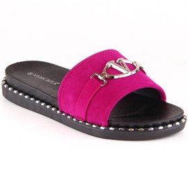 Babucha mujer en ante con adorno fucsia Vinceza 30183 rosado