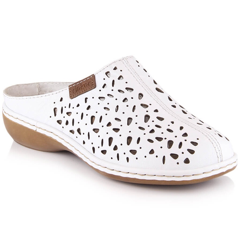 Rieker 65996-80 deslizadores de cuero blanco calado con elástico
