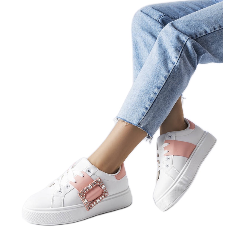 Deportivas blancas decoradas con hebilla Ike rosa blanco Deportivas blancas decoradas con hebilla Ike rosa blanco