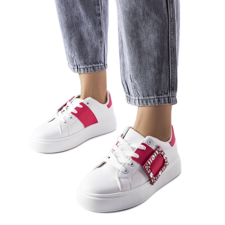 Deportivas blancas decoradas con hebilla Ike rosa blanco Deportivas blancas decoradas con hebilla Ike rosa blanco