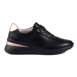 Zapatos cuña Shelovet piel calada negro