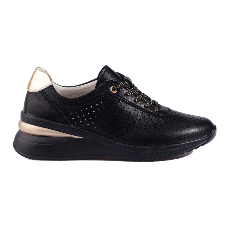 Zapatos cuña Shelovet piel calada negro