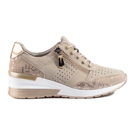 Deportivas Shelovet de piel beige con cuña