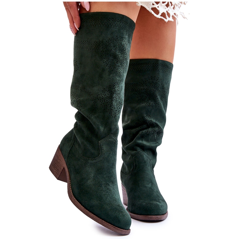 Botas Mujer Ante Calado Verde Enriss Botas Mujer Ante Calado Verde Enriss