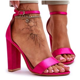 Sandalias Tacón Alto De Raso Linsy Fucsia rosado