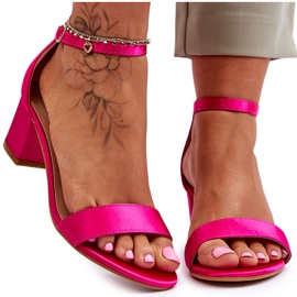 PG1 Sandalias de tacón bajo en satén Juliet fucsia rosado