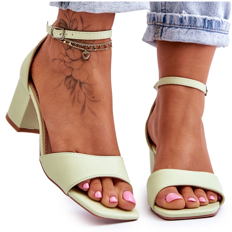 PG1 Sandalias De Ecopiel Con Tacón Bajo Verde Claro Whitney