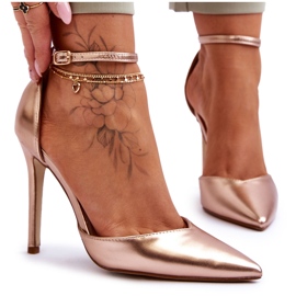 PG1 Zapatos De Tacón Alto Con Punta En Punta Reflejo De Oro Rosa