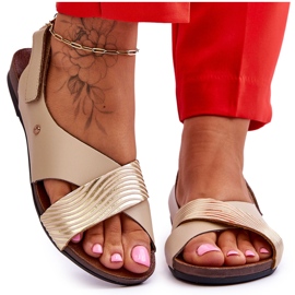 Lemar Sandalias de cuero con velcro Addison en dorado y beige