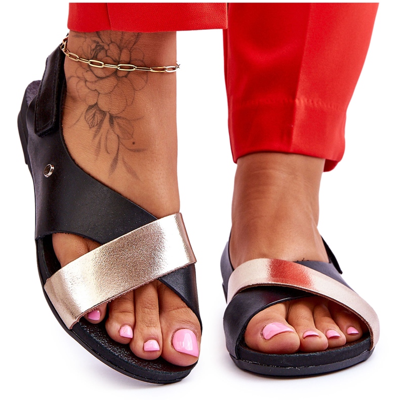 Lemar Sandalias De Piel Con Negro Y Oro Addison